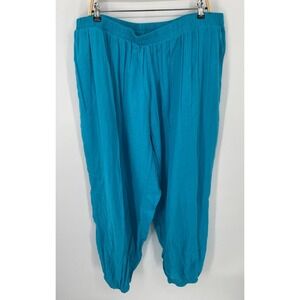 Ashley Stewart Harem Pants Women's 22 Blue Bird Elastic Waist Tapered Leg NWT